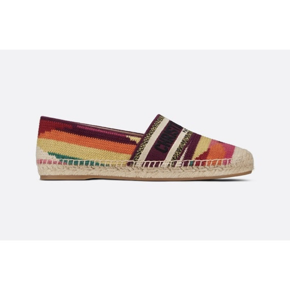 Dior Granville Patchwork Cotton Logo Embroidered Multicolor Espadrille Flat 37 - Picture 3 of 12